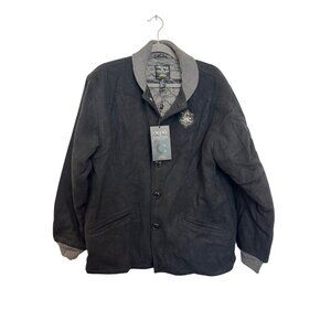 Crooks & Castles Button-Up Jacket Mens S Black Wool Blend Quilted Ribbed Trim